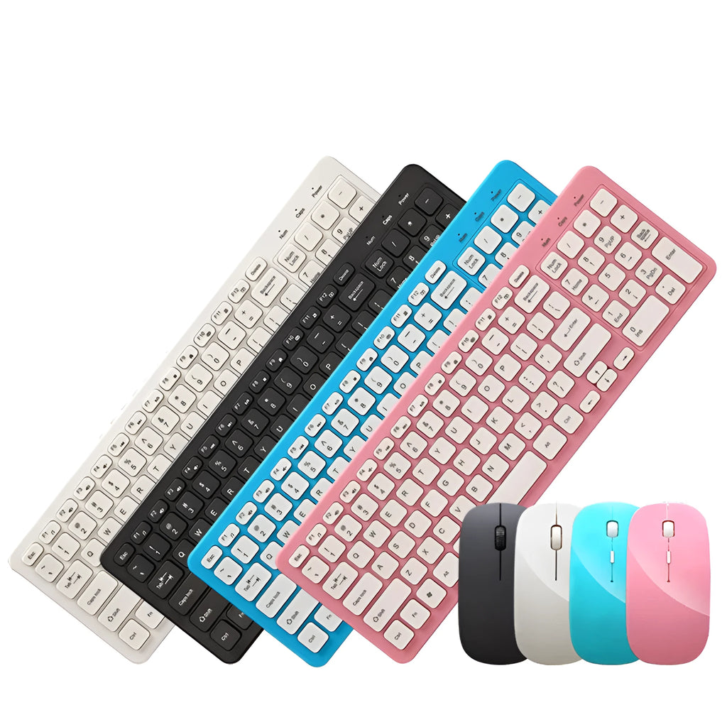 Wireless keyboard and mouse set in choice of colours with 96-key keyboard and adjustable DPI mouse