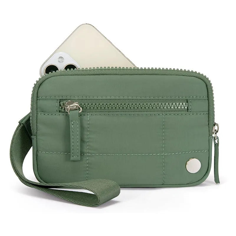 Waterproof quilted women's handbag with transparent deck compartment in nylon material