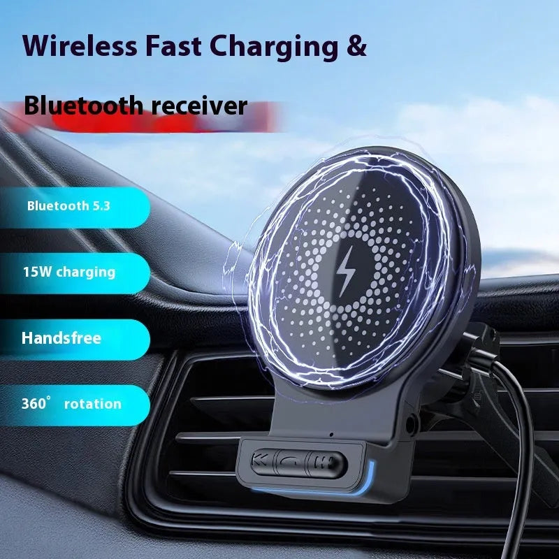 W5 black car magnetic wireless charger 15W compact bracket for vehicle use