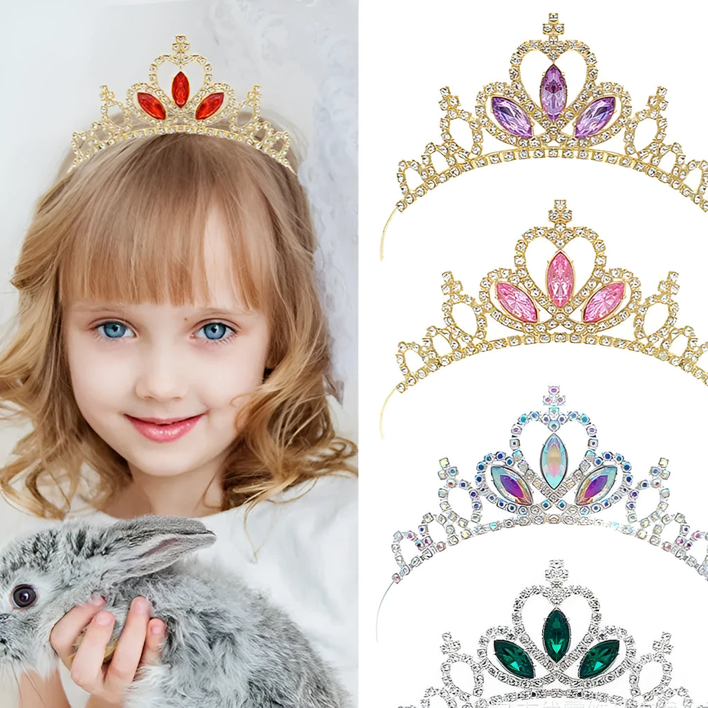 Gold and silver alloy princess crown headdress with electroplated finish for children's dress-up.