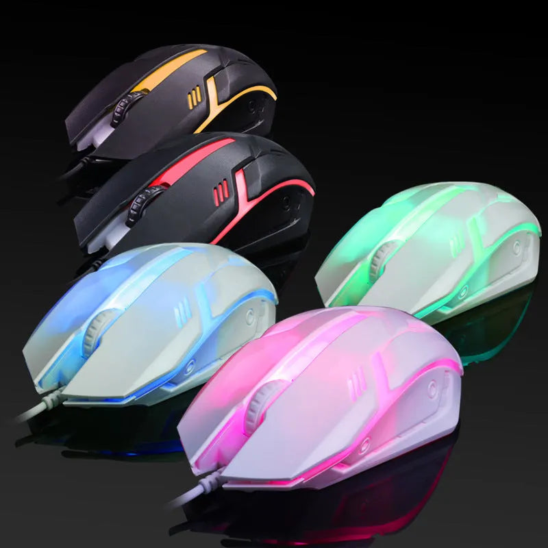 Wired USB gaming mouse with luminous glow effect in black and white colour options