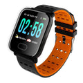 A6 smart bracelet with colour screen and black silicone strap showing fitness data.