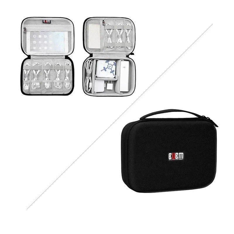 Black EVA digital storage bag for headphones with organised compartments