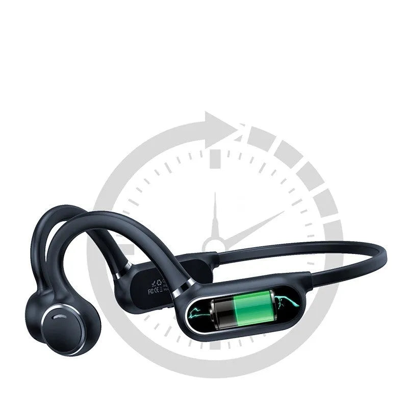 Black air conduction Bluetooth earphones with titanium frame and ear-hook design