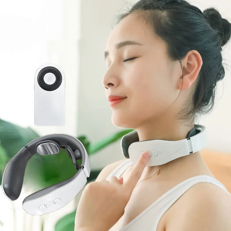 M3 neck massager in white with electronic pulse technology 150x150x4.5cm charging remote control