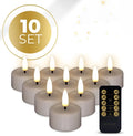 Taupe coloured S10 3D flame LED tealight candles showing realistic flickering effect