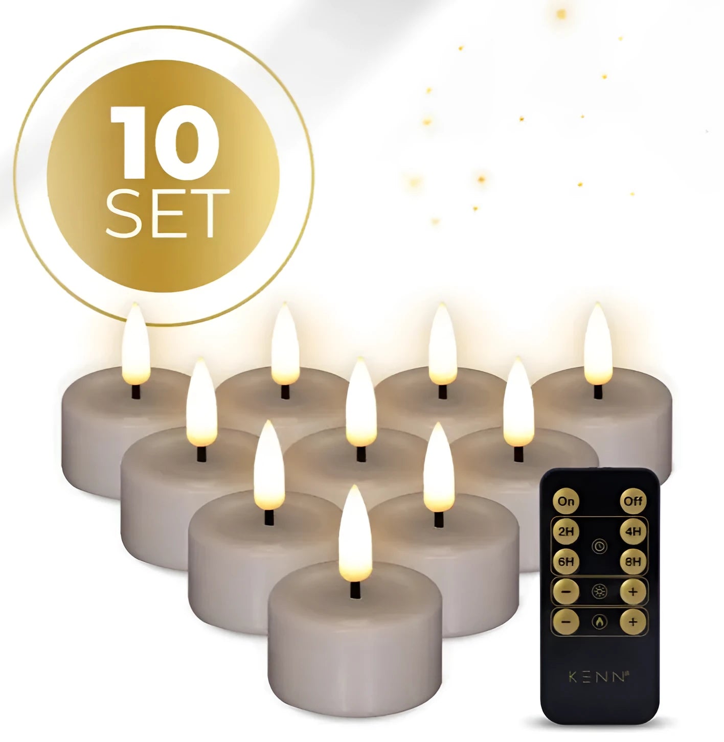 Taupe coloured S10 3D flame LED tealight candles showing realistic flickering effect