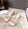 Women's white thick heel sandals with super high heel over 8cm, back-empty low-top design.