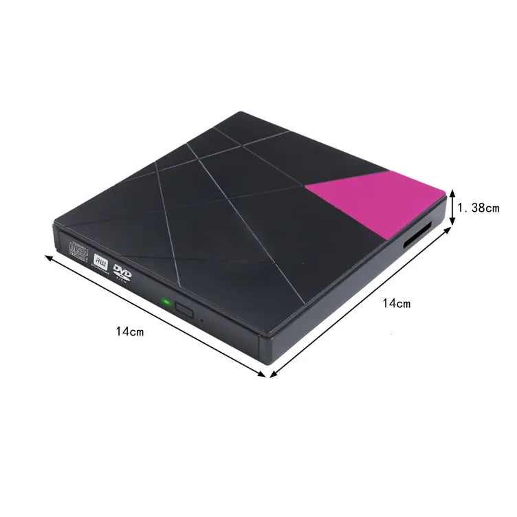 External USB DVD burner with card reader in rose gold colour, 24x speed, pallet loading tray