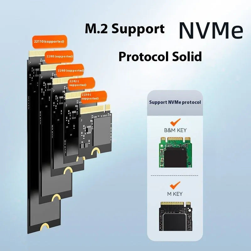 Black external hard disk enclosure with Type-C port for NVME solid-state drives