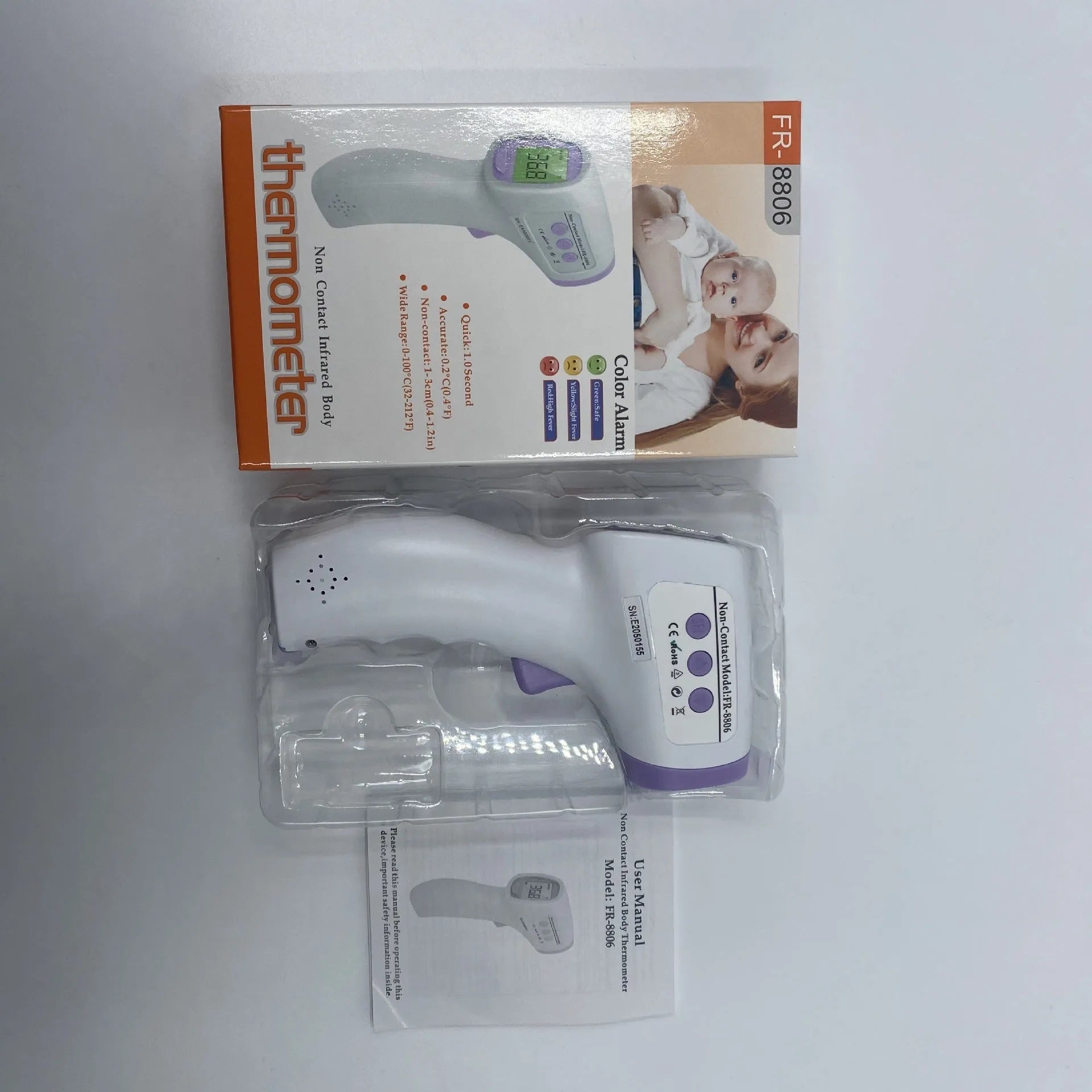 White digital non-contact thermometer with LED display screen for temperature measurement