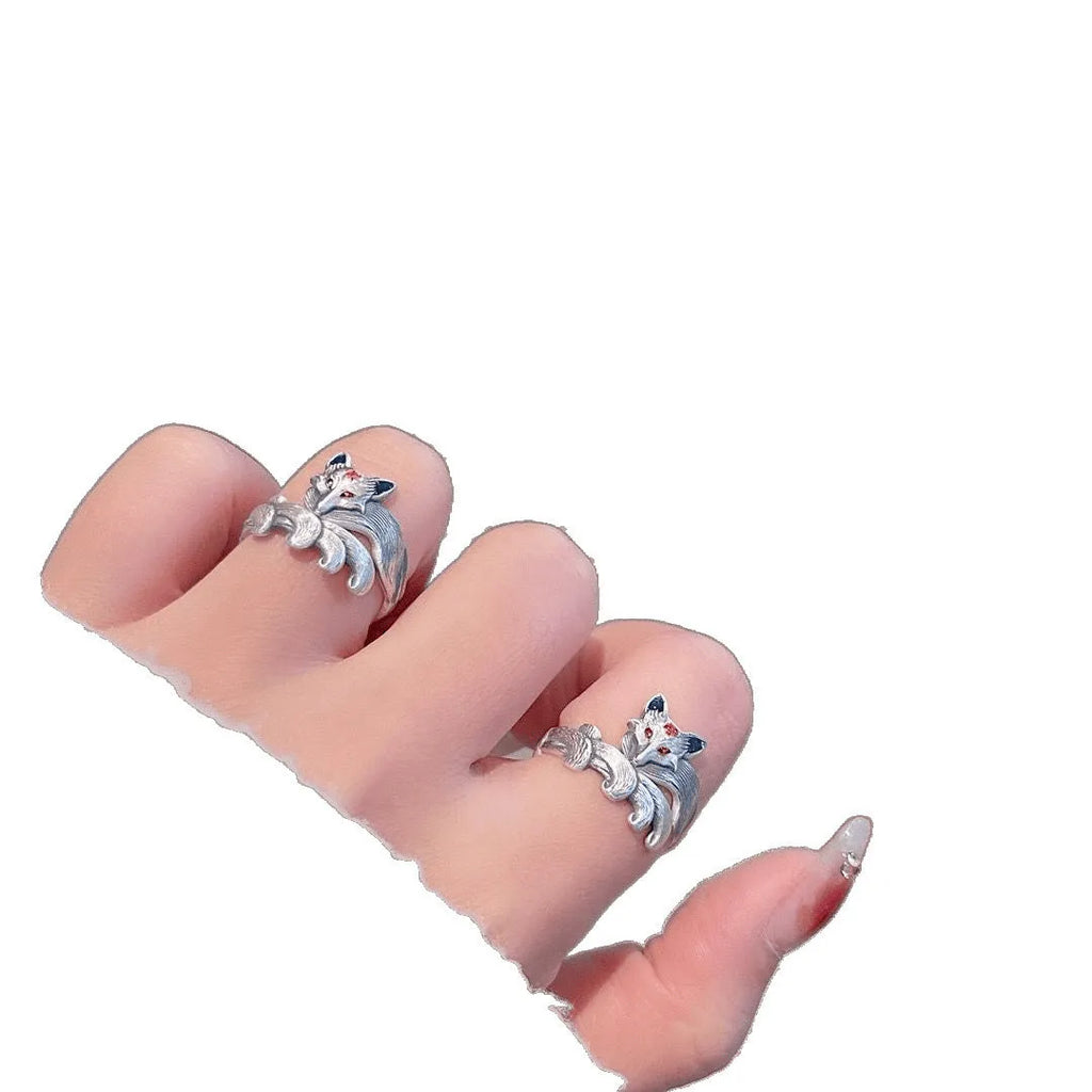 Zinc alloy open mouth ring M1307 peach blossom fox colour vintage nine tail spirit motif female accessory