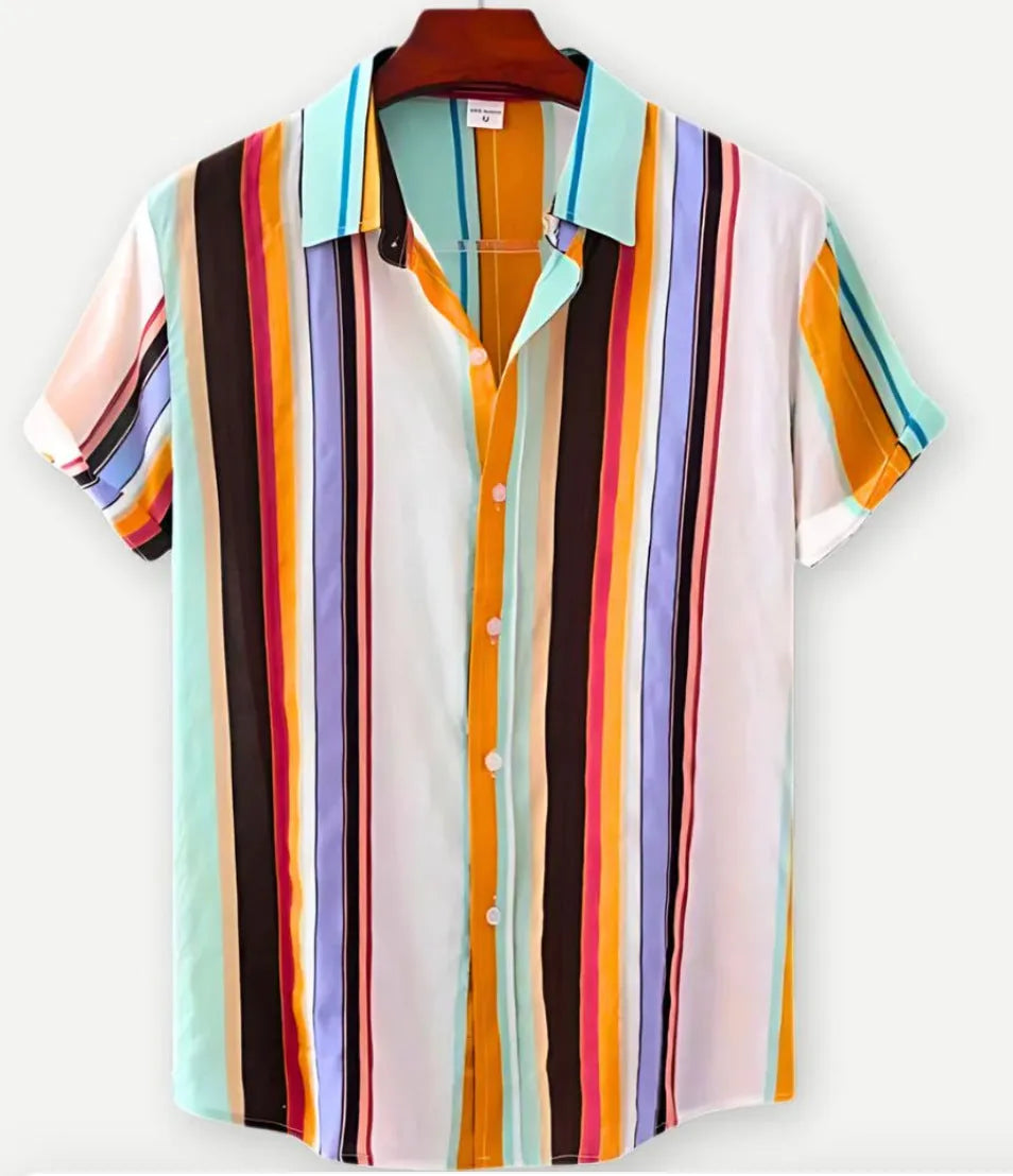 Hawaiian print lapel short sleeve shirt cardigan with digital printed floral pattern in street fashion style