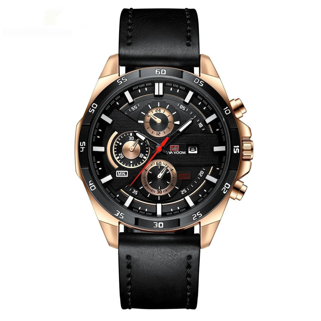 Men's waterproof business calendar quartz watch in multiple colour combinations with 10mm thickness