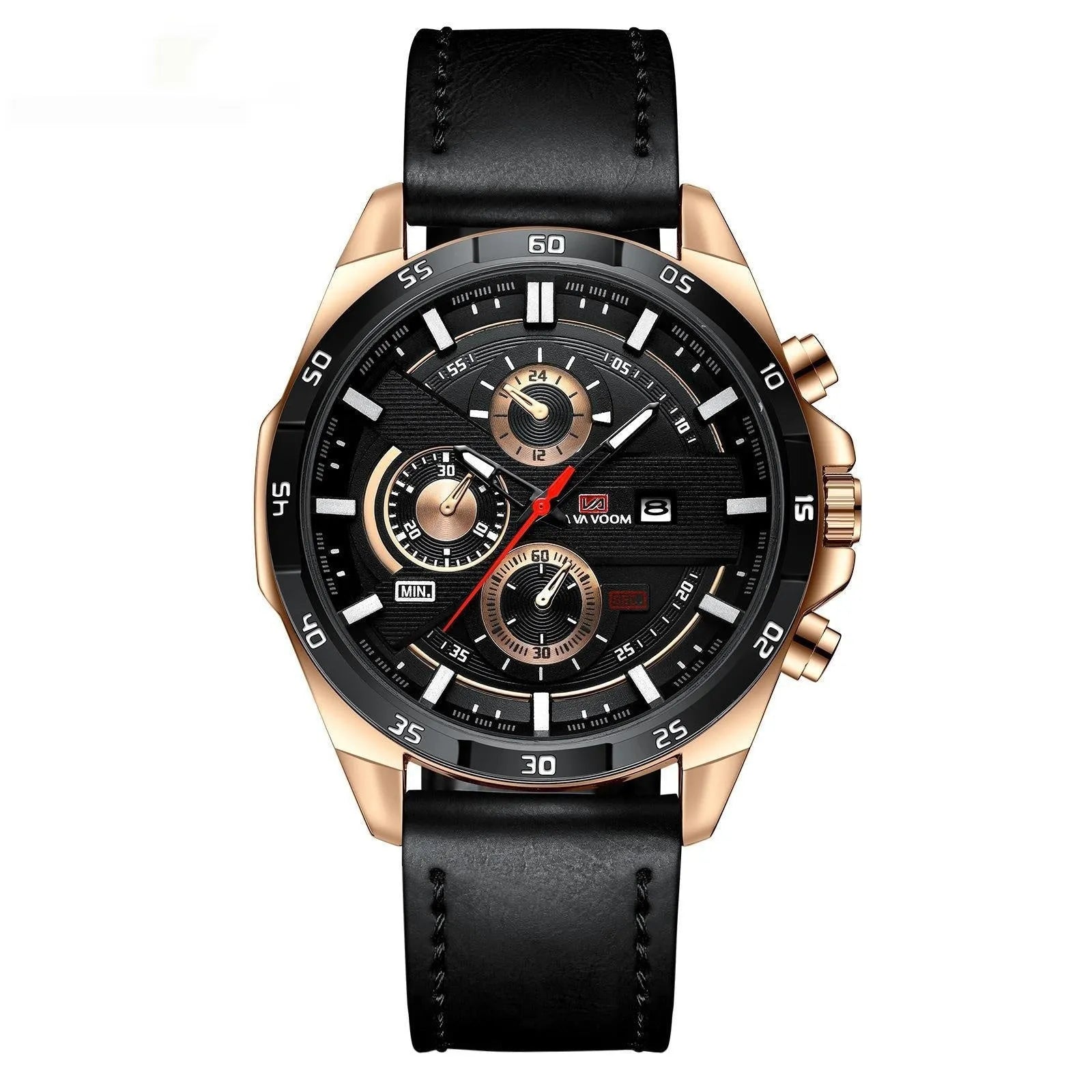 Men's waterproof business calendar quartz watch in multiple colour combinations with 10mm thickness
