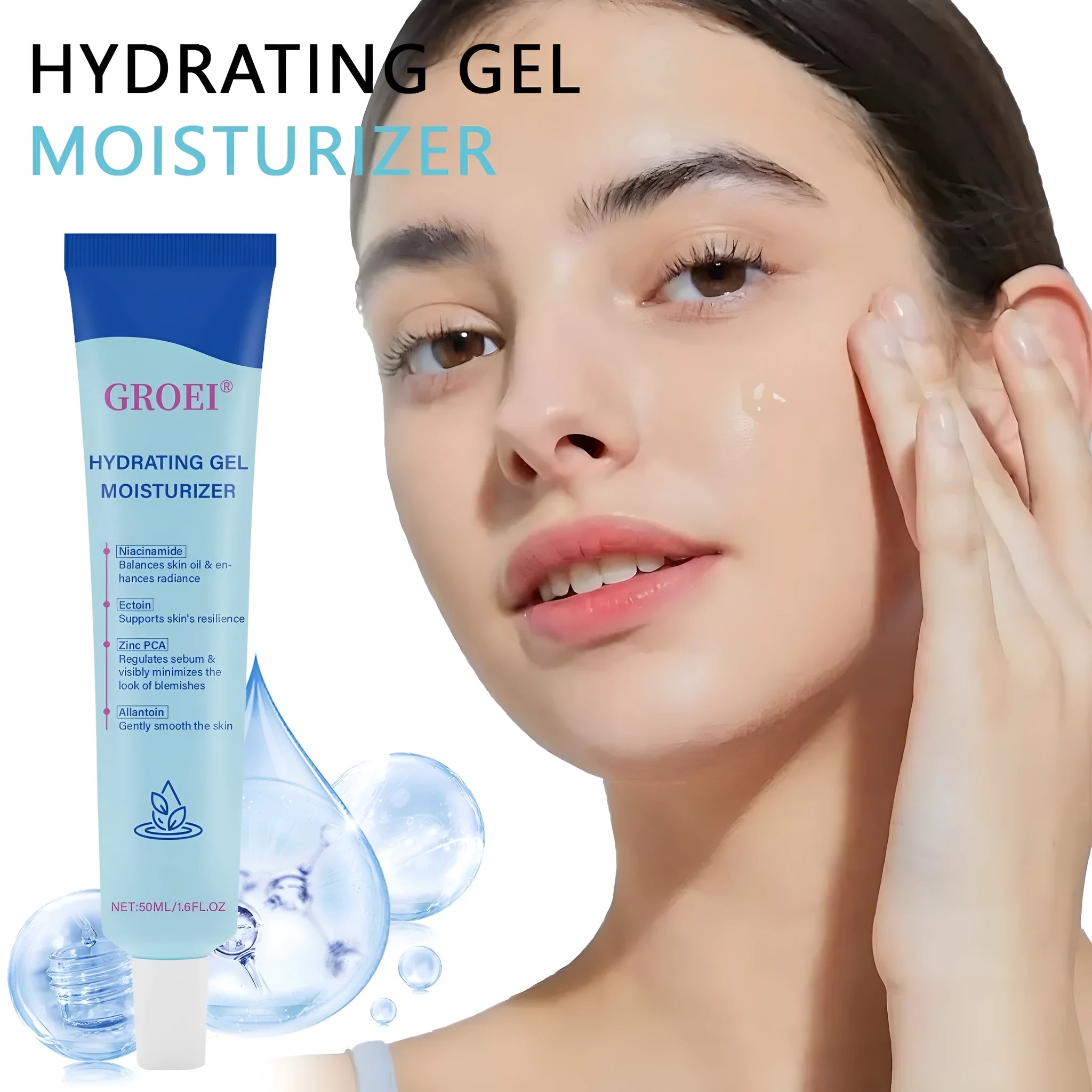 50ml jar of hyaluronic acid moisturising facial gel for skin hydration.