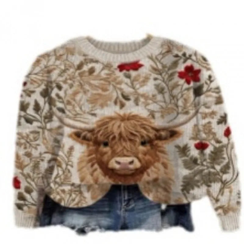 Little Flower digital printed floral pattern round neck polyester sweater shown in multiple colour options