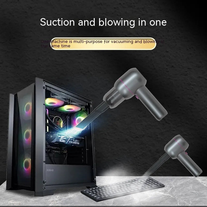 XC-06 grey handheld portable car vacuum cleaner and inflator with brush and extended nozzles.