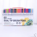 Set of watercolour brush pens with fine tips arranged by colour, showing options for 48, 60, 72, and 100 colour packs.