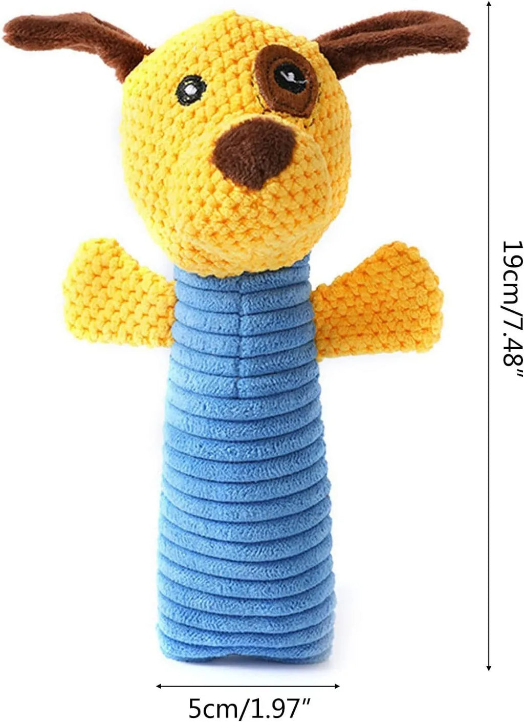 Dog squeaky chew toy in stuffed animal shape for dental cleaning and teething relief
