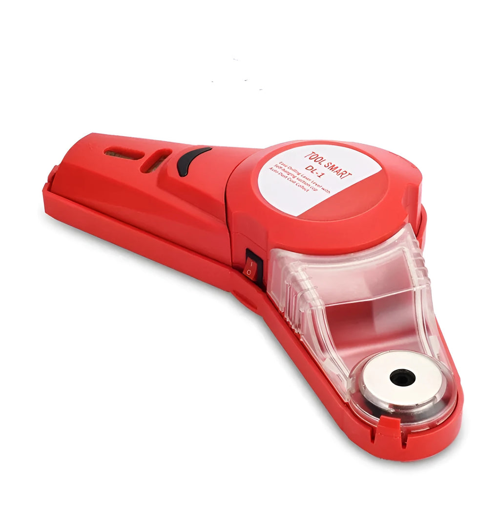 Red portable infrared laser level tool for woodworking with punching positioning feature.