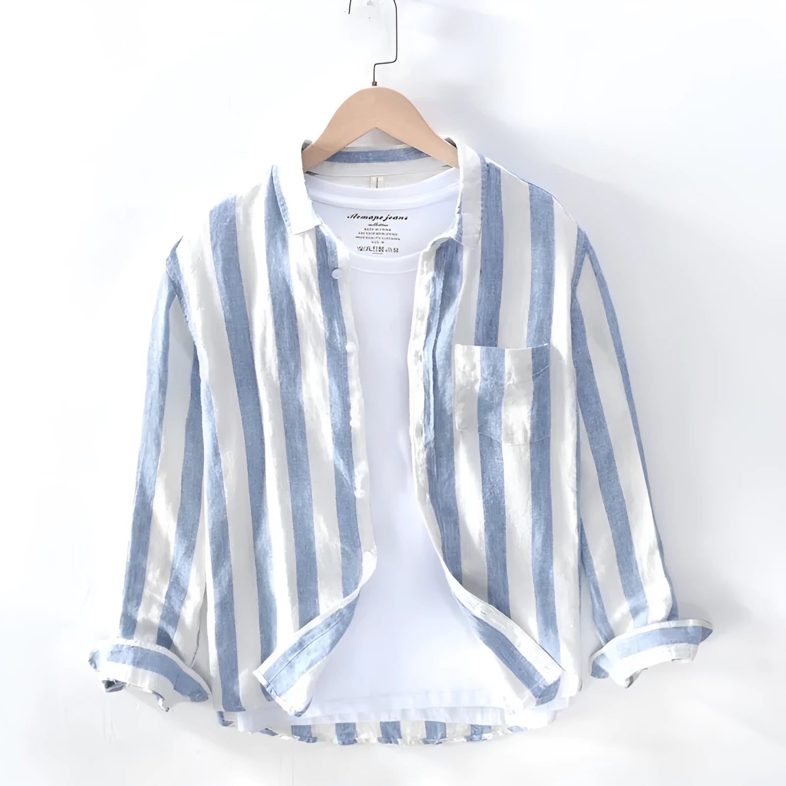 Men's plus size Hong Kong style long sleeve shirt in lightweight polyester fabric with fleece lining