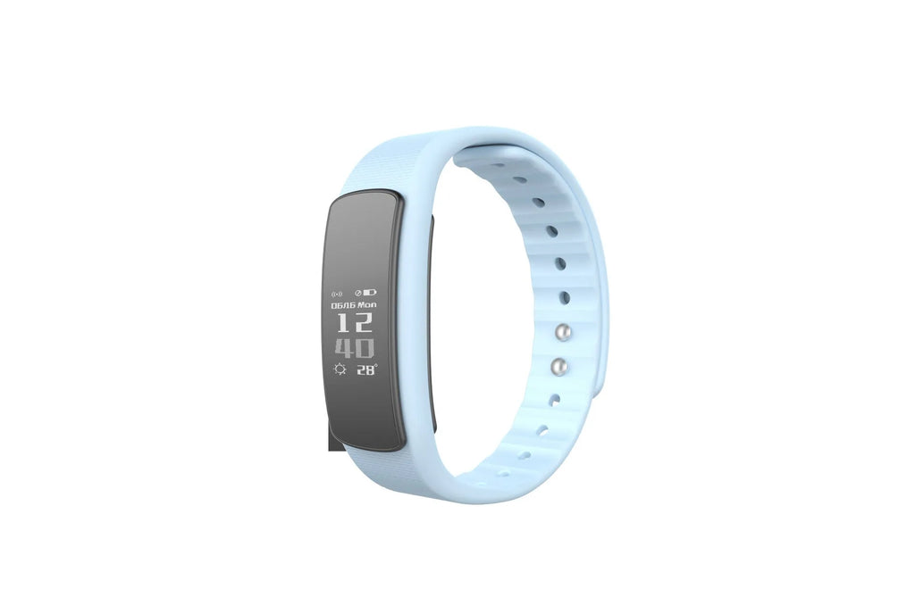 I6 smart sports bracelet with 0.96 inch touch screen in black or green colour on wrist