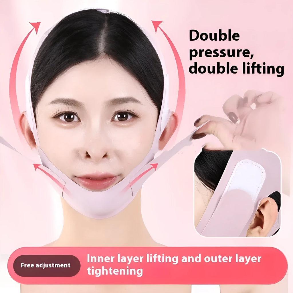Small V face shaping mask in purple and green colours with anti-sagging bandage design