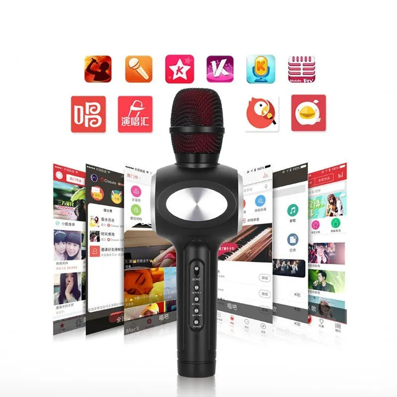 Yaerjia E108 mobile microphone karaoke system with integrated speaker in black, gold or pink colour options
