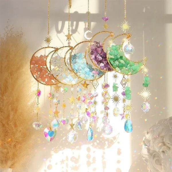 K9 crystal moon car pendant hanging from 420mm chain in multiple colour options