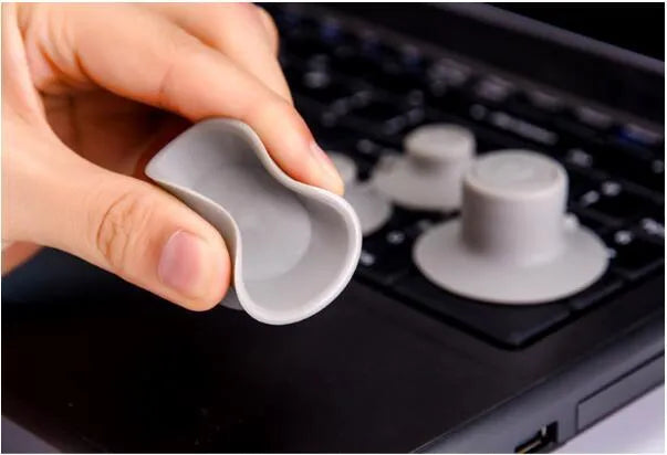 Grey laptop cooling pad set with two large and two small durable plastic stands