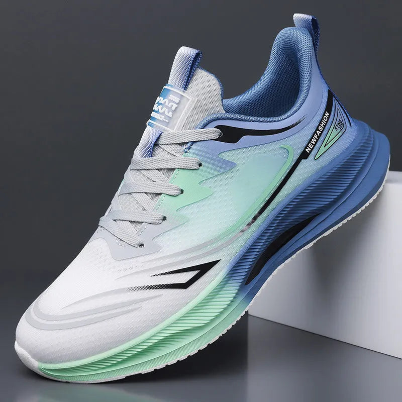 Men's black mesh casual platform shoes with round toe and rubber sole