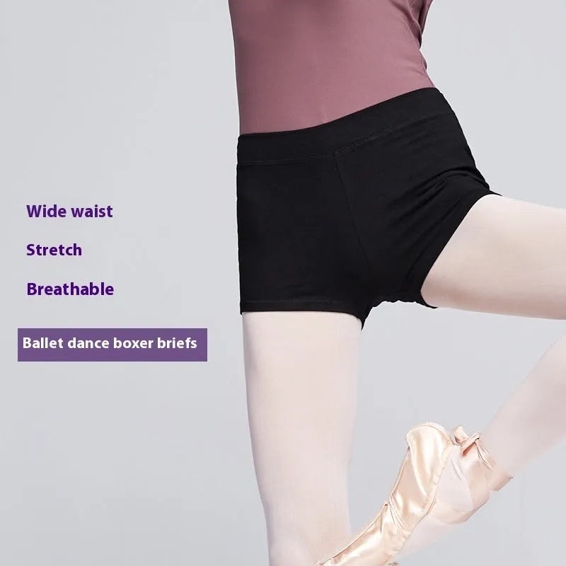 Black cotton ballet practice shorts for women, dance exercise and fitness shorts