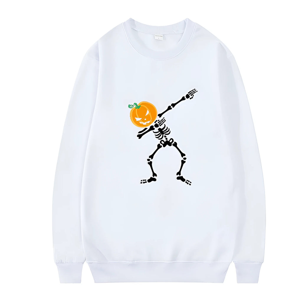 Women's casual printed crew neck long sleeve top in a cotton blend fabric on a hanger.