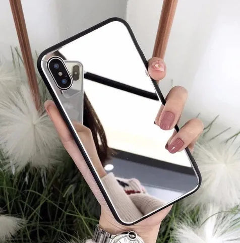 Black mirror back cover phone case for iPhone X showing reflective surface.