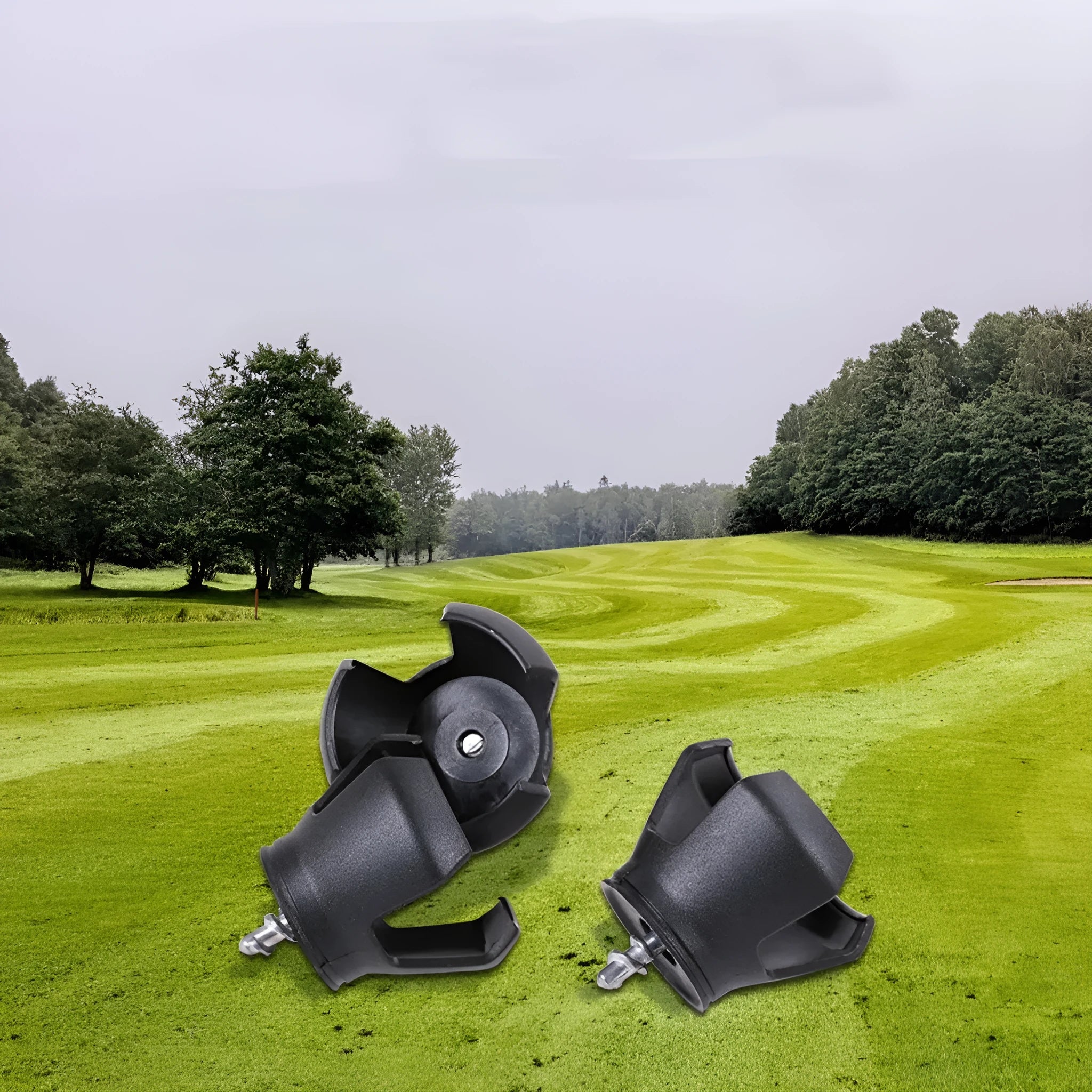Black golf ball picker device with clip attachment for putters and golf bags