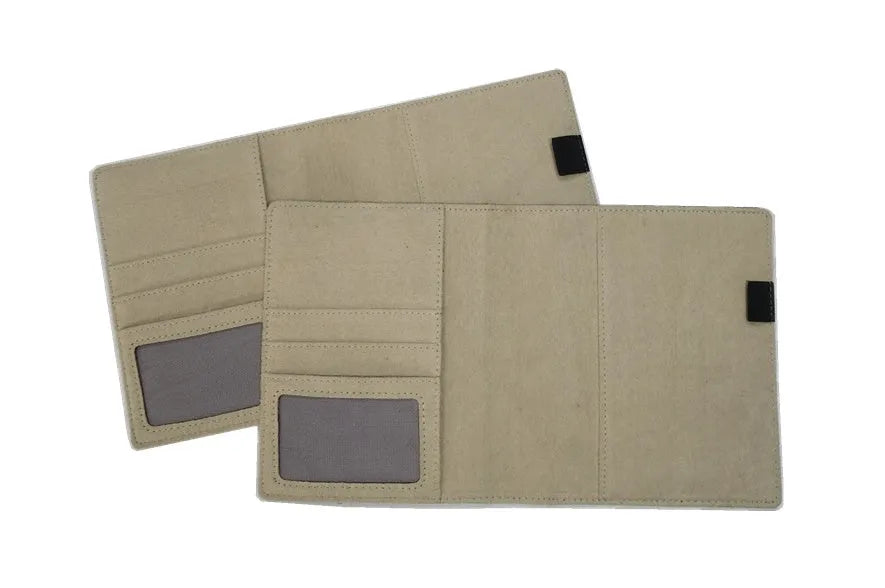 Blue imitation leather PU notebook cover shell for A5 refills, shown with protective PP bag.