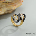 Leopard Series open mouth ring showing geometric asymmetric design with leopard print pattern on stainless steel