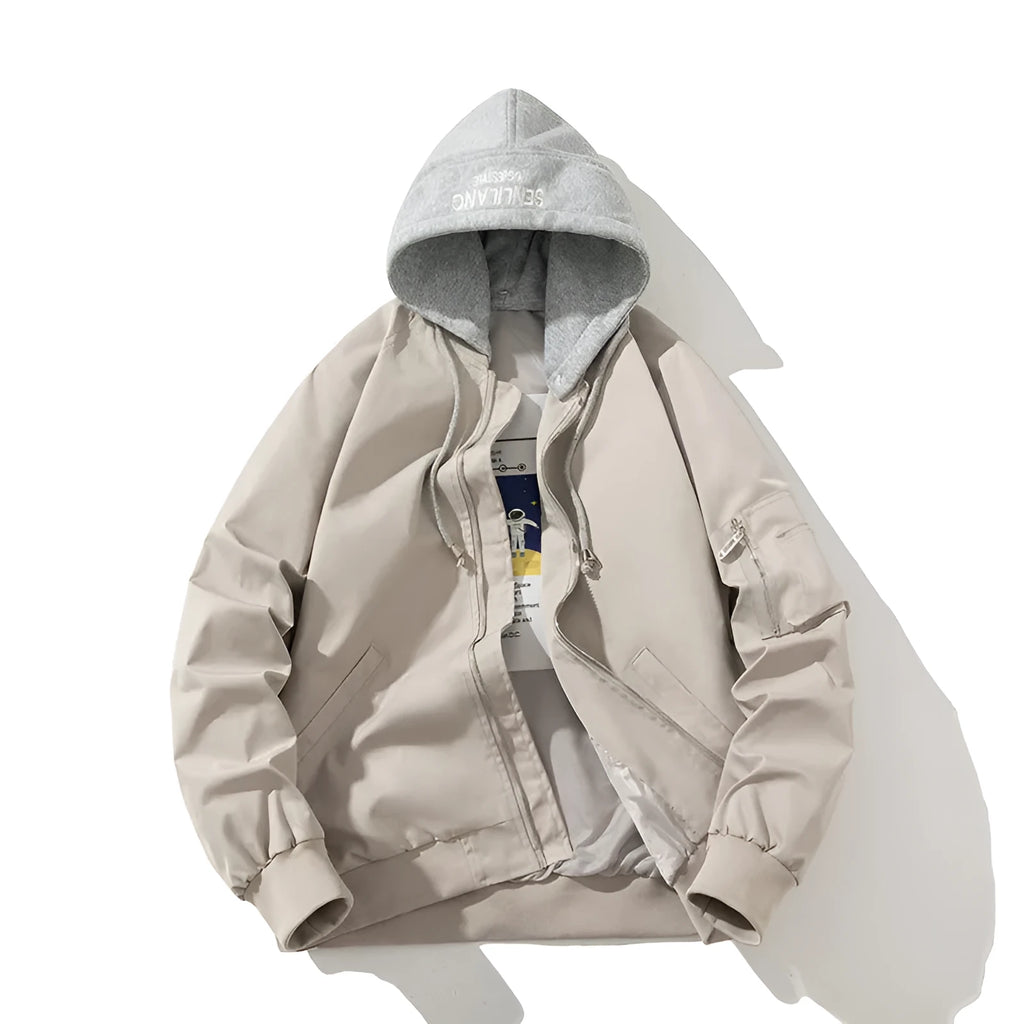 Loose-fitting pilot jacket in solid colour with extended sizing up to 5XL