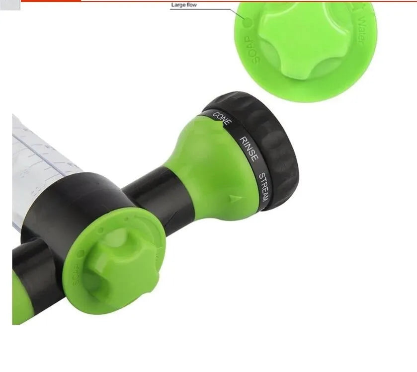 Green high-pressure foam spray gun with adjustable nozzle and long water pipe for car and garden cleaning