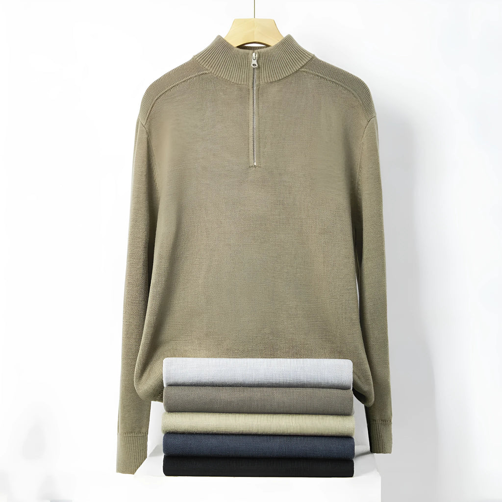 Men's slim fit casual pullover sweater in thickened wool, shown in a choice of colours.