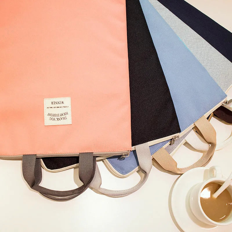 Winner solid colour large capacity nylon A4 file package with zipper closure and double strap in twelve colours