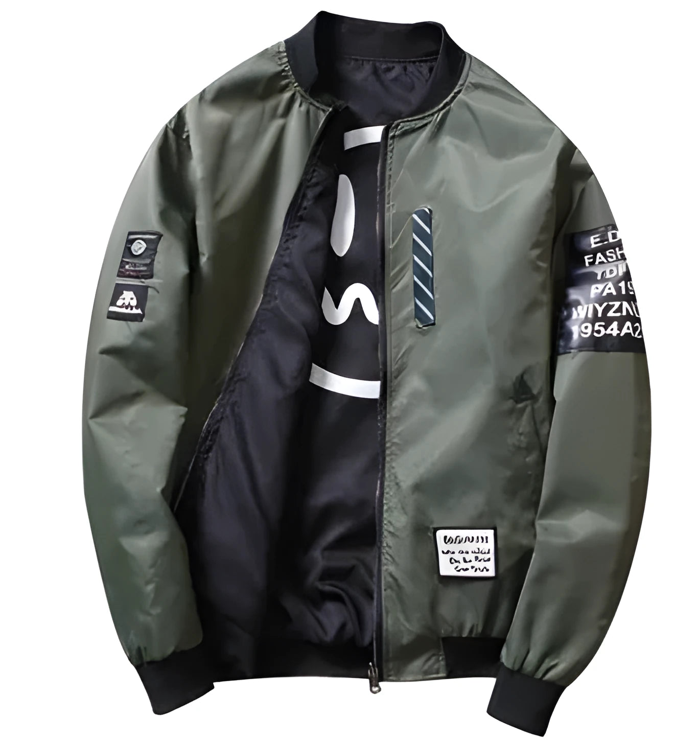Men's reversible flight jacket in striped pattern with zipper closure shown in black colour