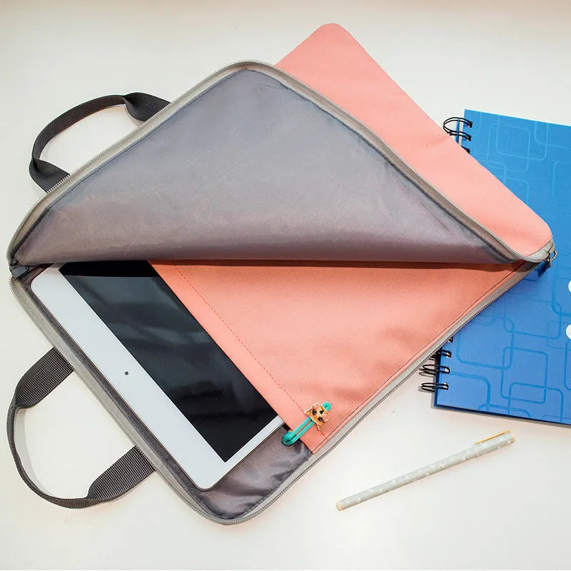 Winner solid colour large capacity nylon A4 file package with zipper closure and double strap in twelve colours
