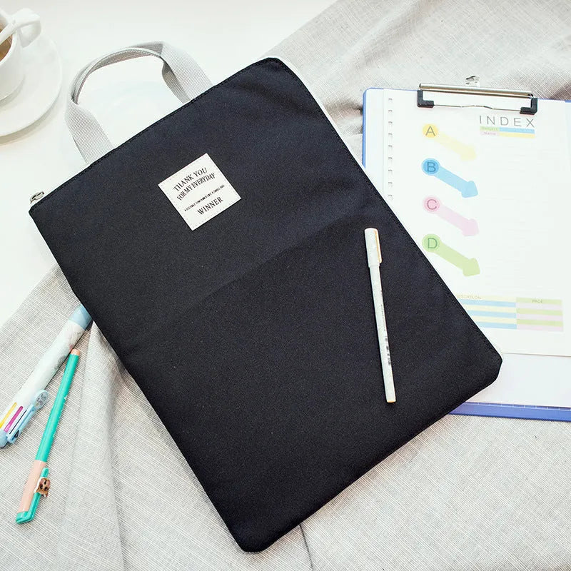 Winner solid colour large capacity nylon A4 file package with zipper closure and double strap in twelve colours