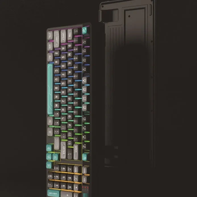 Luminous desktop computer keyboard with three-colour backlighting and mechanical feel keys