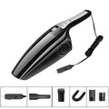 Black and orange Hypa car vacuum cleaner with cigarette lighter plug, showing compact size.