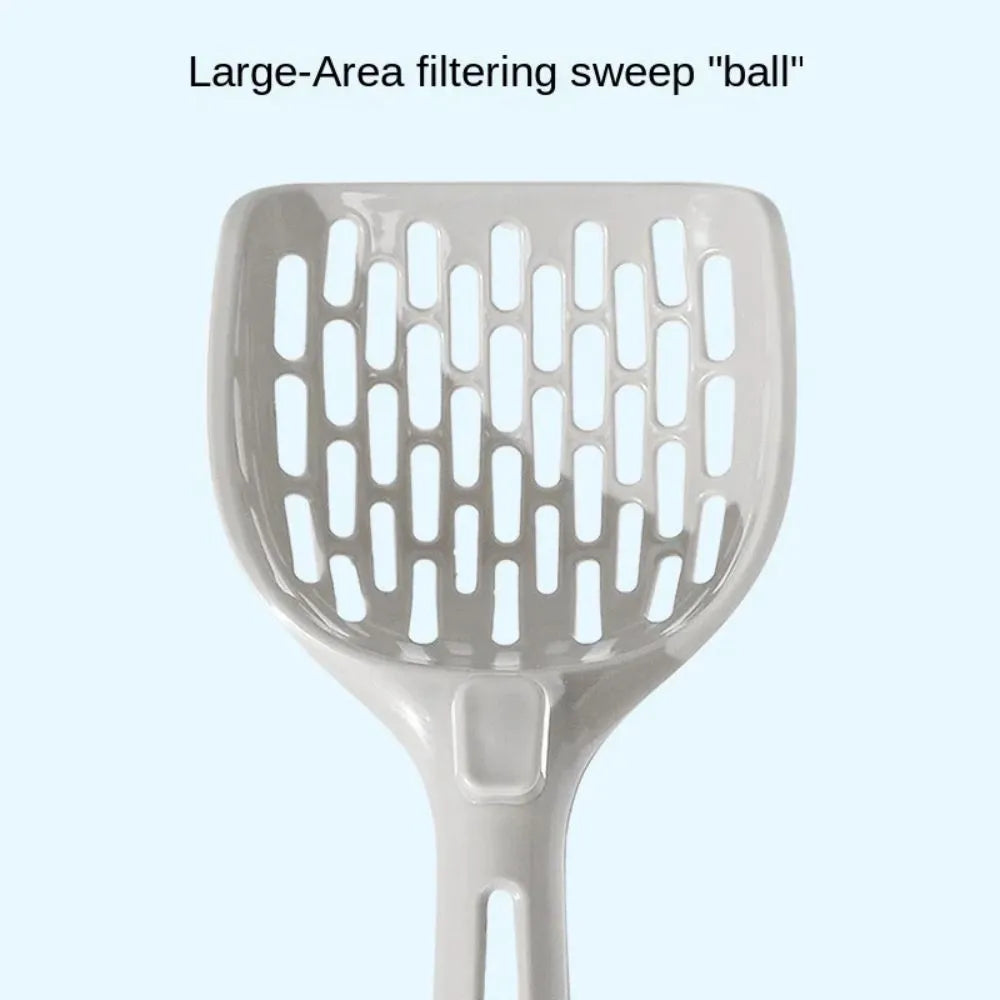 Grey plastic cat litter scoop with a built-in self-cleaning base and removable waste tray.