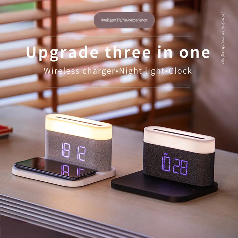 Wireless charging desktop clock night light table lamp in modern design