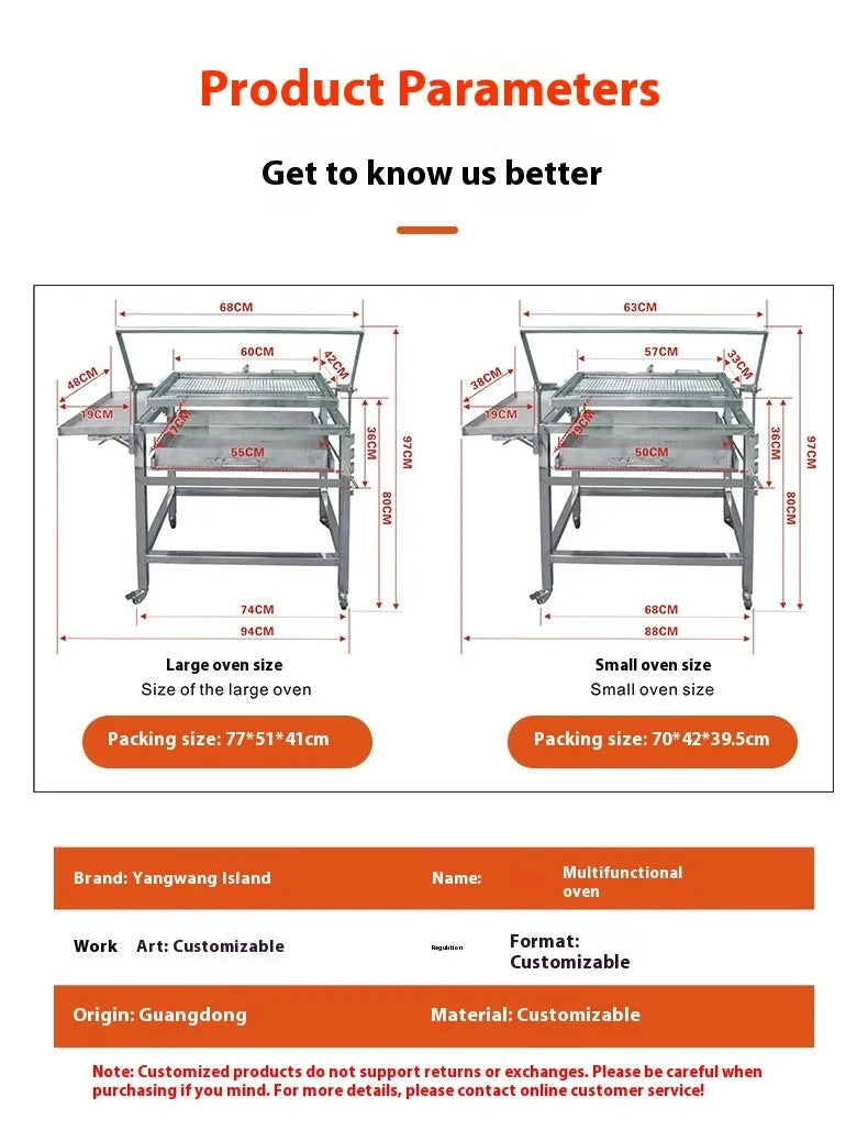 Large foldable charcoal BBQ stove with detachable components and grill accessory for outdoor cooking
